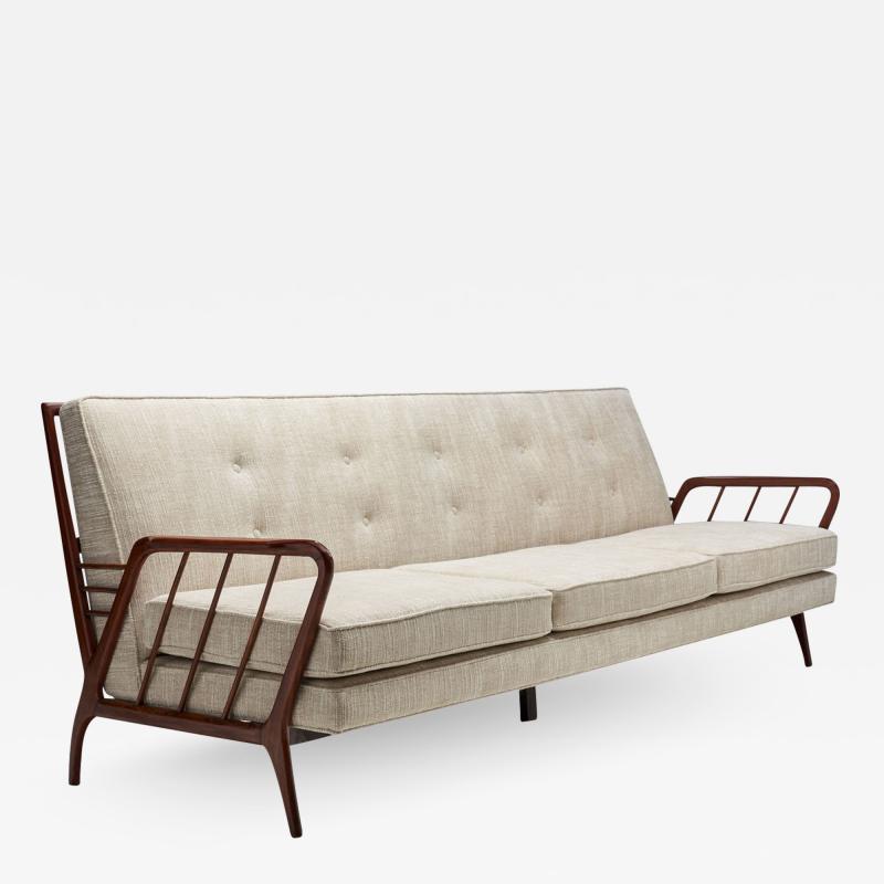 Rino Levi Brazilian Wood Three Seater Sofa by Rino Levi Brazil 1950s