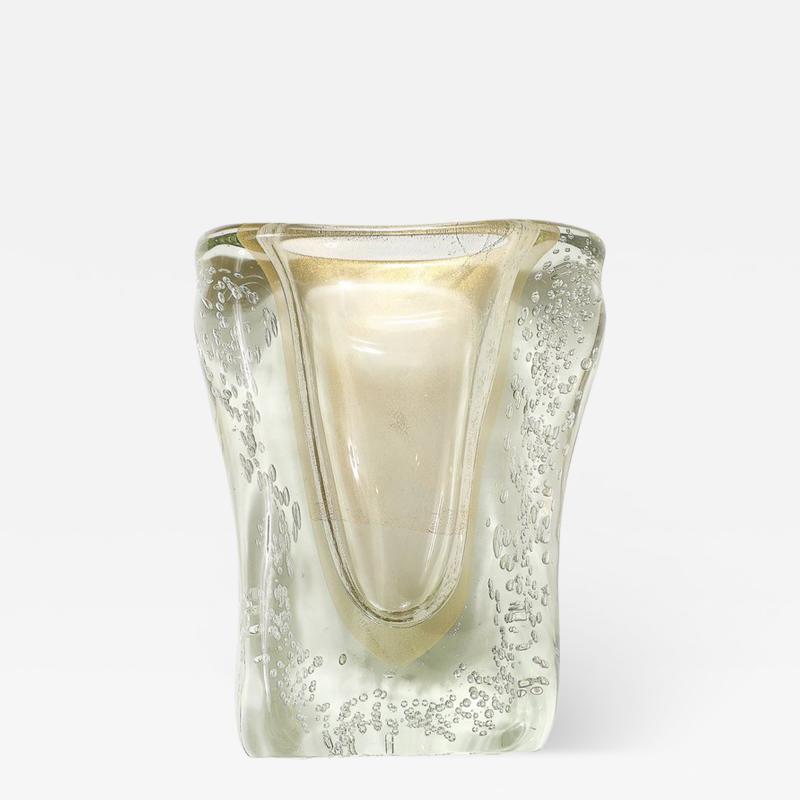 Rippling Bone Form Hand Blown Murano Glass Vase W Bullicante Gold Flecks