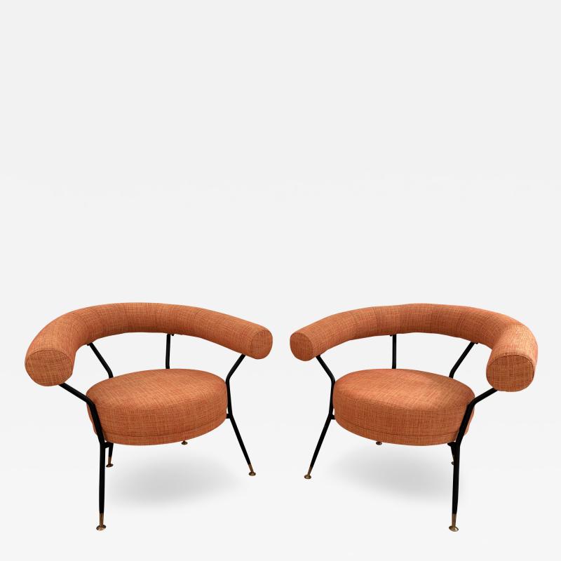 Rito Valla Mid Century Modern Pair of Armchairs by IPE Bologne Italy 1950s