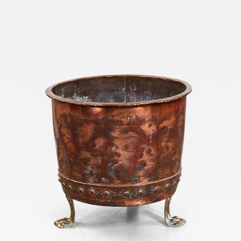 Riveted Copper Log Bin with Brass Paw Feet