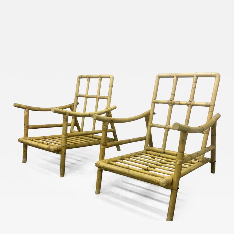 Riviera Style Superb Pair of Bamboo Lounge Chairs