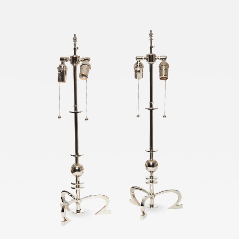 Robert Altman Metropolis Nickel Plated Brass Table Lamps by Robert Altman