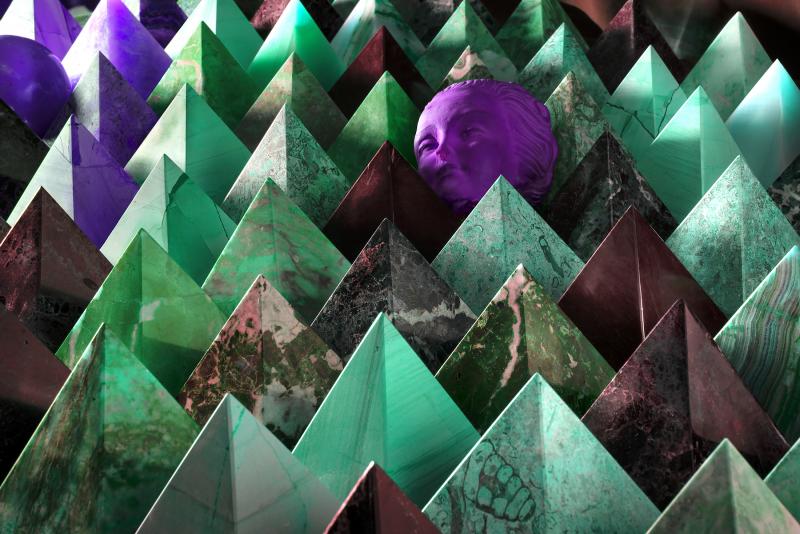 Robert Funk Pyramids with Terracotta Magenta Head