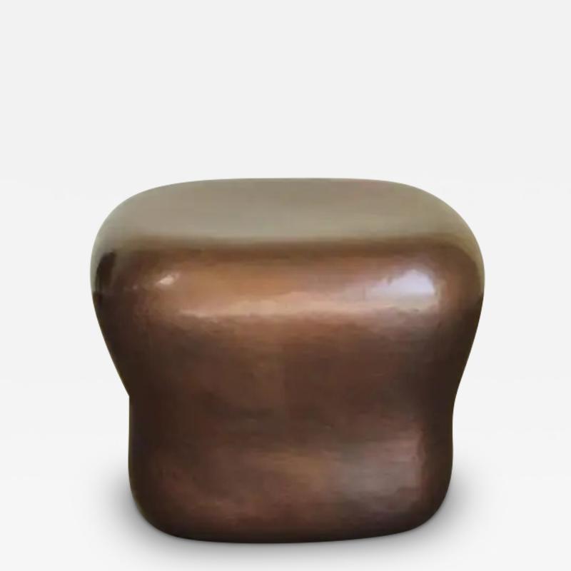 Robert Kuo Antique Copper Cushion Drumstool by Robert Kuo Hand Repousse Contemporary