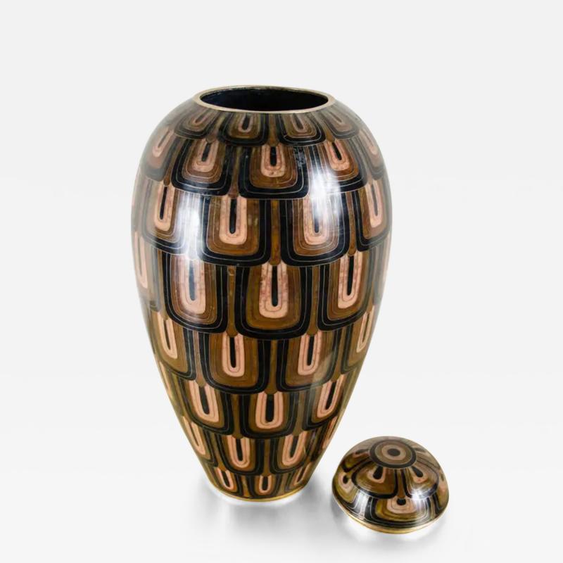 Robert Kuo Baluster Jar Lid Fish Scale Design by Robert Kuo Limited Edition Cloisonn 