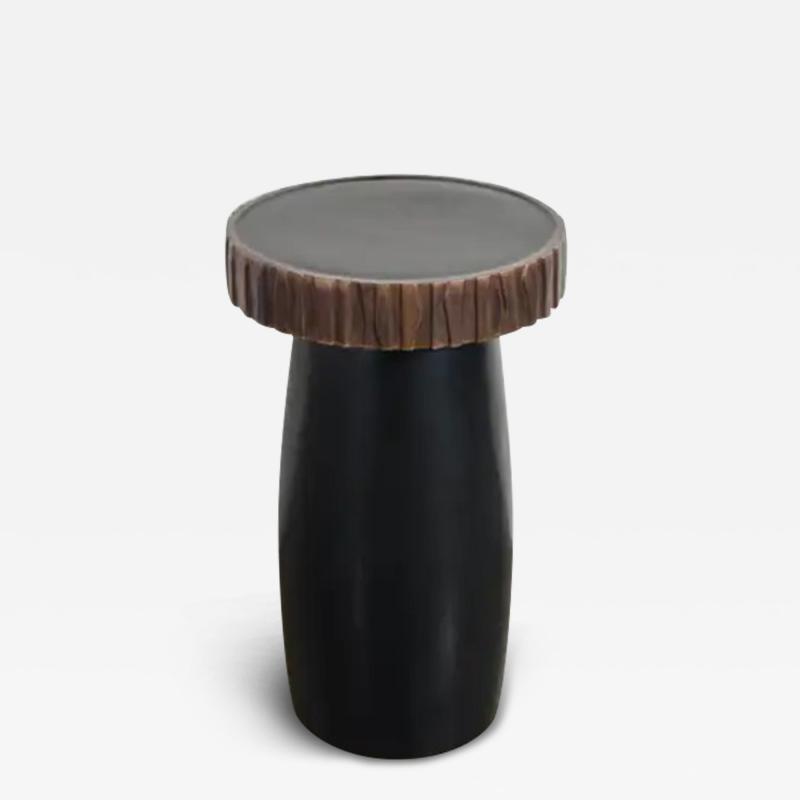 Robert Kuo Black Lacquer Side Table with Kuai Trim by Robert Kuo Hand Repousse Limited