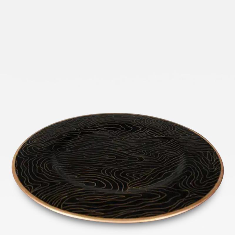 Robert Kuo Charger Black Woodgrain Design Cloisonn by Robert Kuo Limited Edition