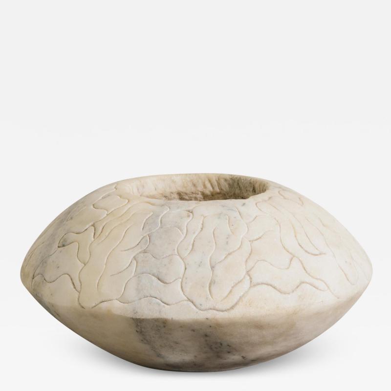 Robert Kuo Contemporary Abacus Design Stone Pot in Han Bai Yu Marble by Robert Kuo