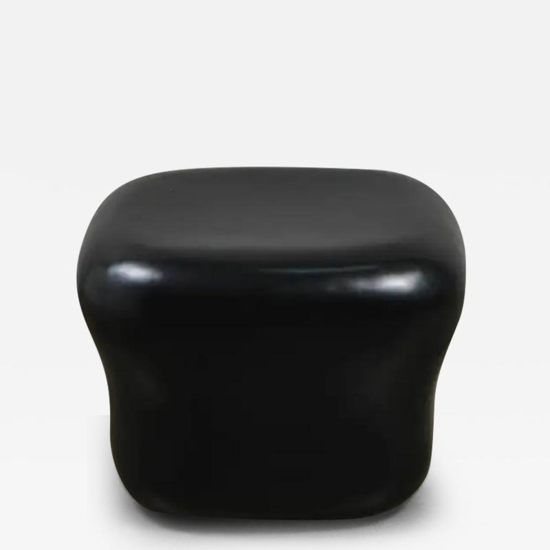 Robert Kuo Contemporary Black Lacquer Cushion Drumstool by Robert Kuo Limited Edition