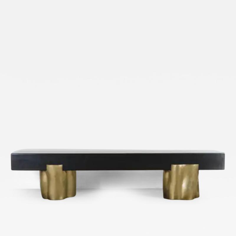 Robert Kuo Contemporary Brass and Lacquer Root Bench by Robert Kuo Limited Edition