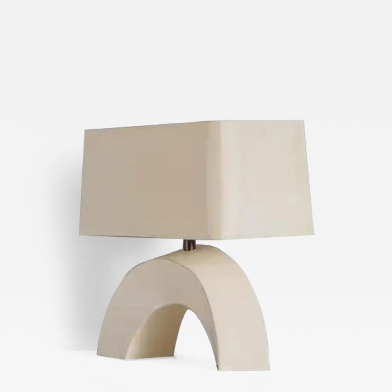 Robert Kuo Contemporary Cream Lacquer Twisted Arch Table Lamp by Robert Kuo