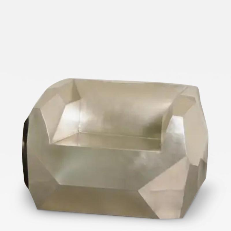 Robert Kuo Contemporary Facet Lounge Chair in Hand Repouss White Bronze by Robert Kuo