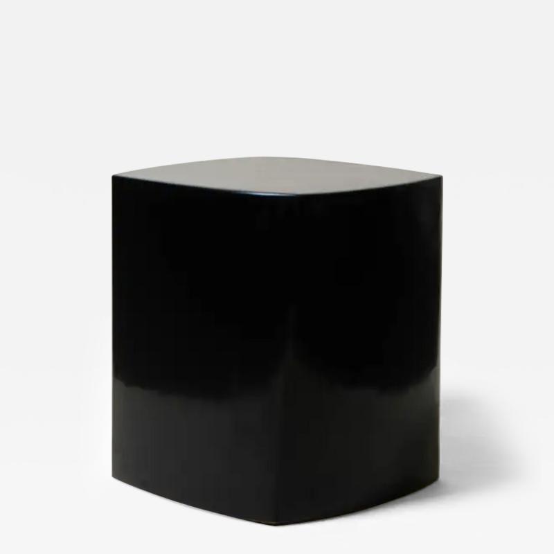 Robert Kuo Contemporary Fang Bei Drumstool in Black Lacquer by Robert Kuo Limited Edition