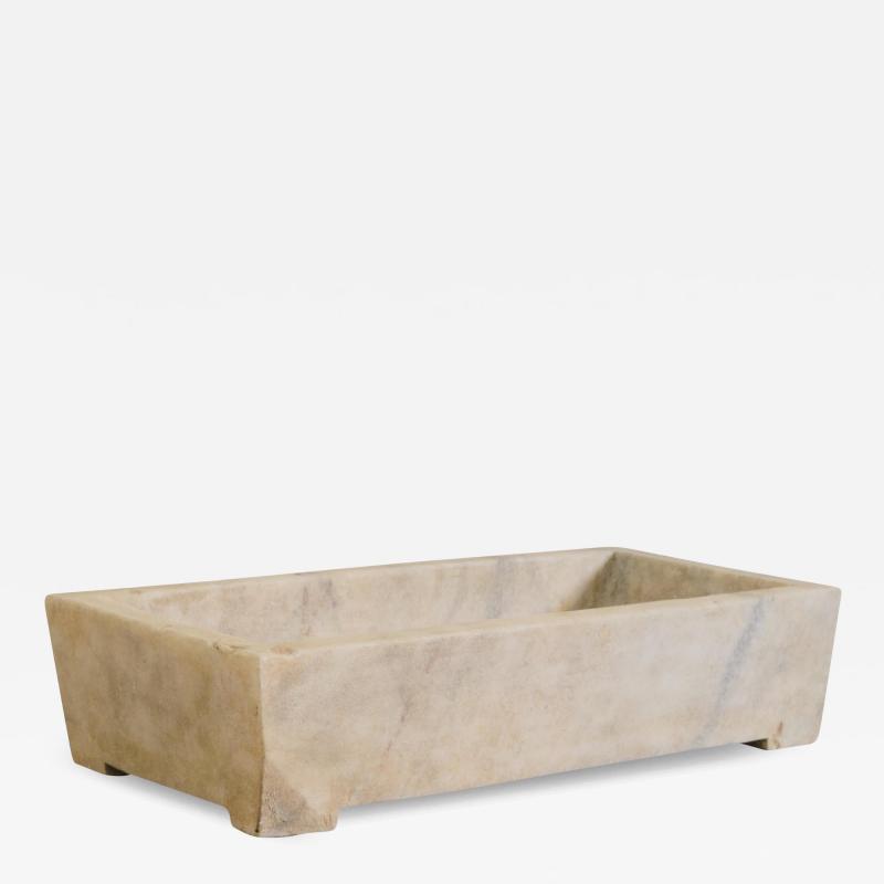 Robert Kuo Contemporary Han Bai Yu Stone Rectangular Cachepot by Robert Kuo