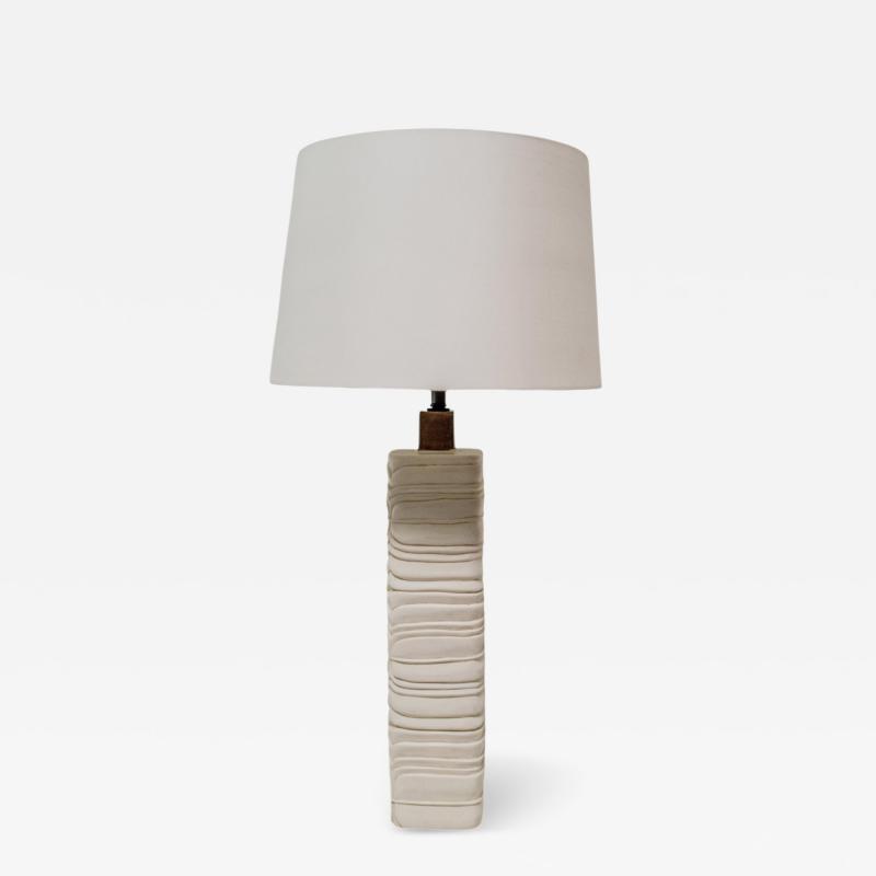 Robert Kuo Contemporary Hand Carved Cream Lacquer Feather Table Lamp by Robert Kuo