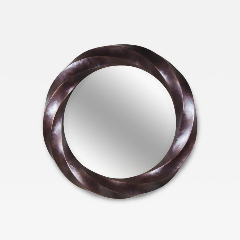 Robert Kuo Contemporary Hand Repouss Antique Copper Puso Mirror by Robert Kuo