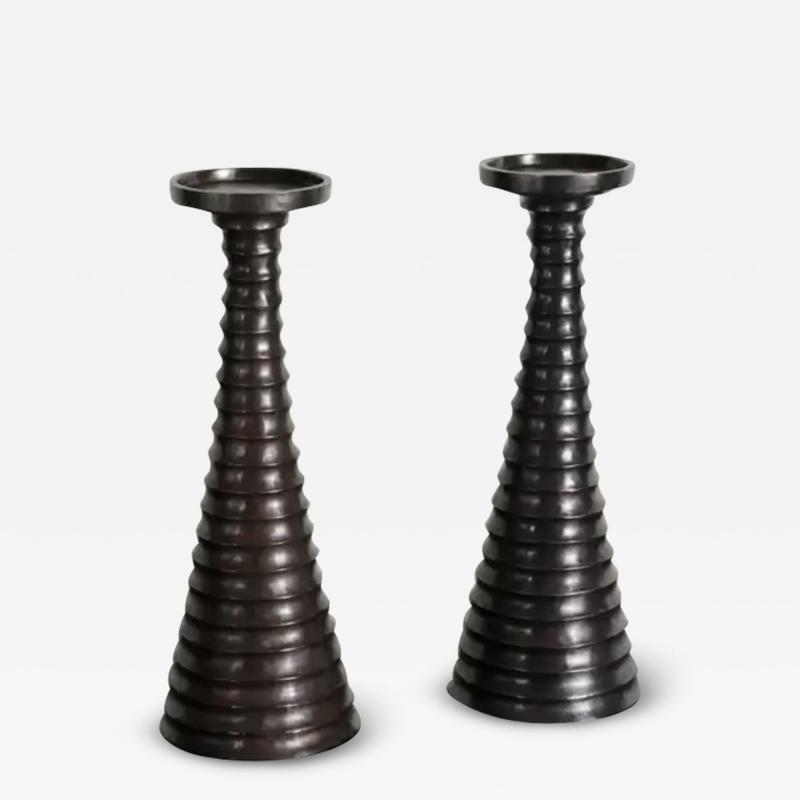 Robert Kuo Contemporary Hand Repouss Tang Candlestand in Black Copper by Robert Kuo