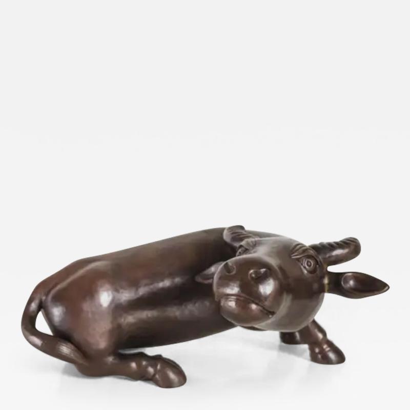 Robert Kuo Contemporary Hand Repouss Water Ox Sculpture in Antique Copper by Robert Kuo