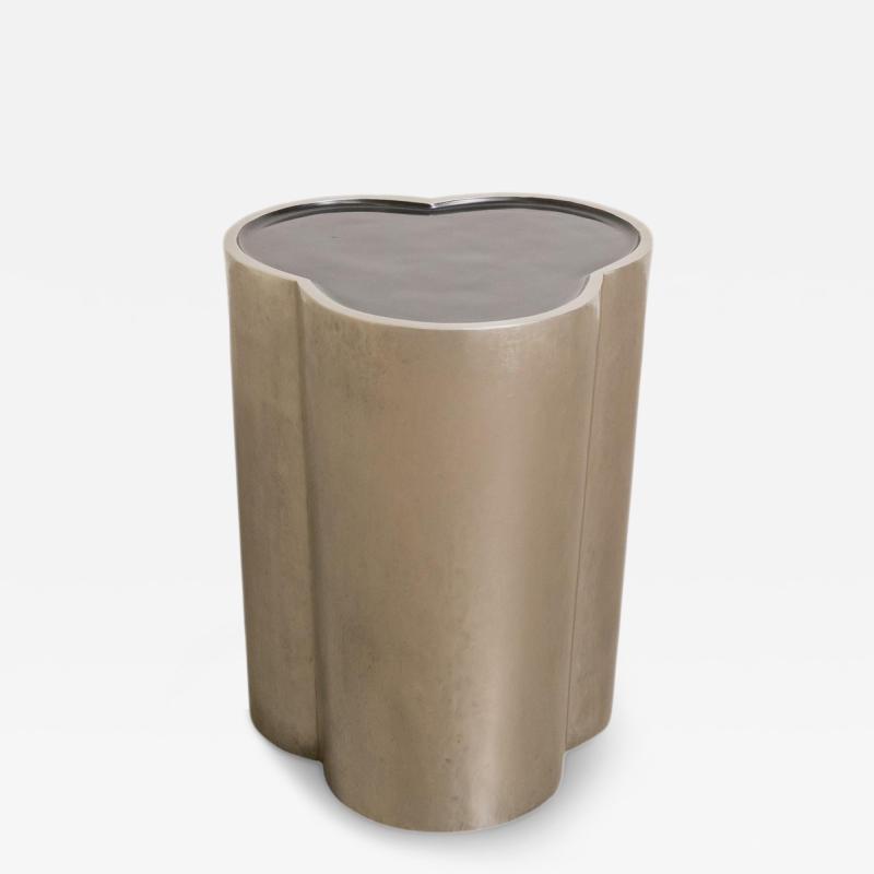 Robert Kuo Contemporary Hand Repouss White Bronze Lobed Drumstool by Robert Kuo