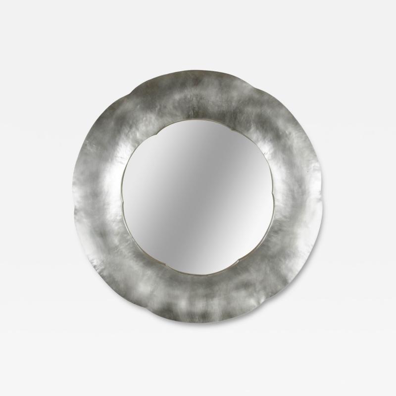 Robert Kuo Contemporary Hand Repouss White Bronze Six Petal Mirror by Robert Kuo