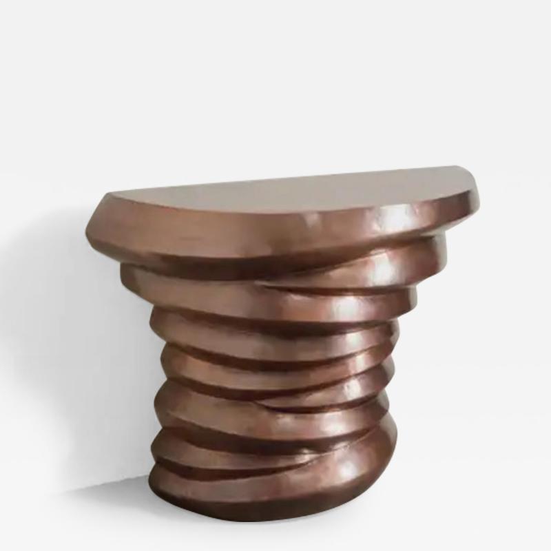 Robert Kuo Contemporary Jie Design Demi Lune Table in Antiqued Copper by Robert Kuo