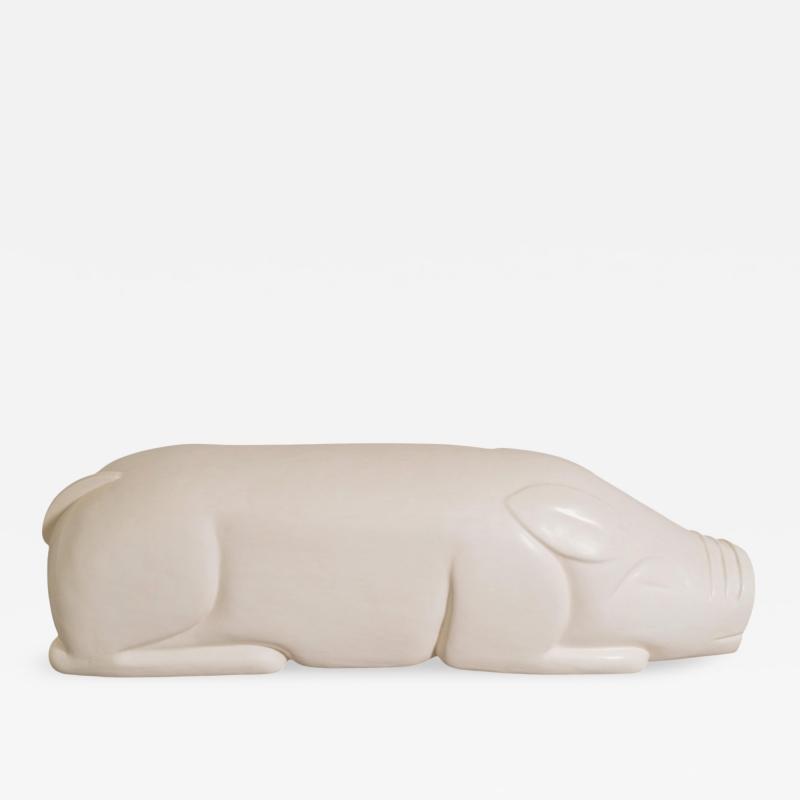 Robert Kuo Contemporary Lacquered Repouss Pig Seat in Cream Lacquer by Robert Kuo