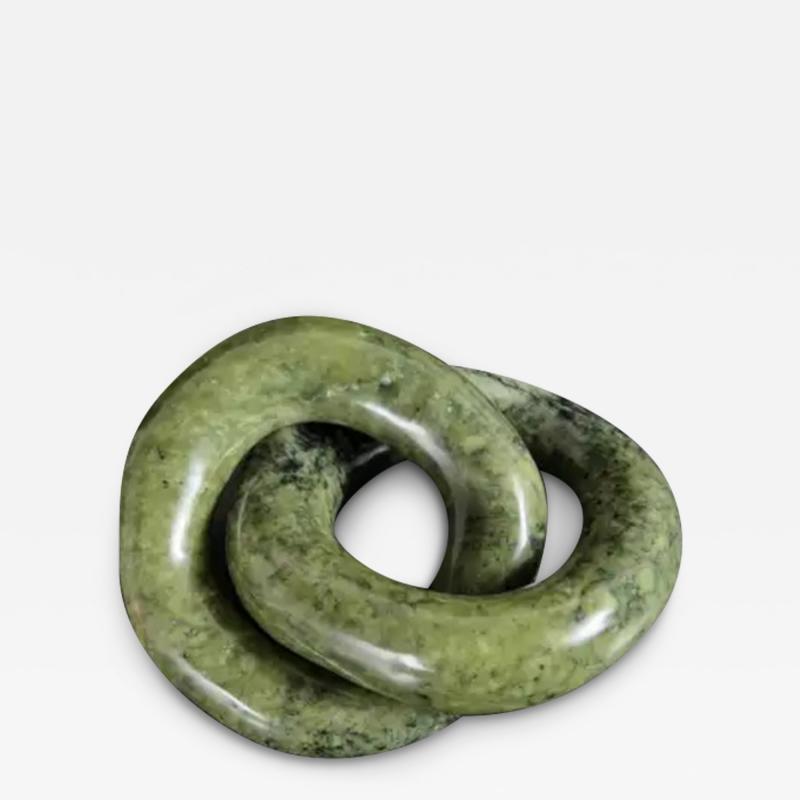 Robert Kuo Contemporary Nephrite Jade Double Ring Link Sculpture by Robert Kuo