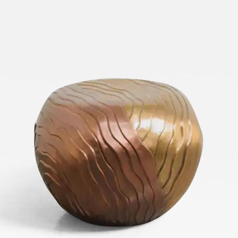 Robert Kuo Contemporary Repouss Cascade Low Drumstool in Copper Brass by Robert Kuo