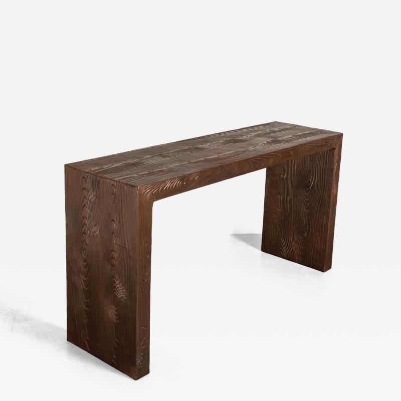 Robert Kuo Contemporary Repouss Copper Woodgrain Design Console by Robert Kuo