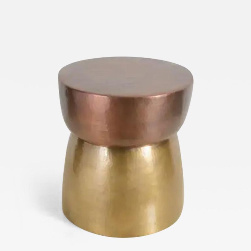 Robert Kuo Contemporary Repouss High Empire Drumstool in Copper and Brass by Robert Kuo