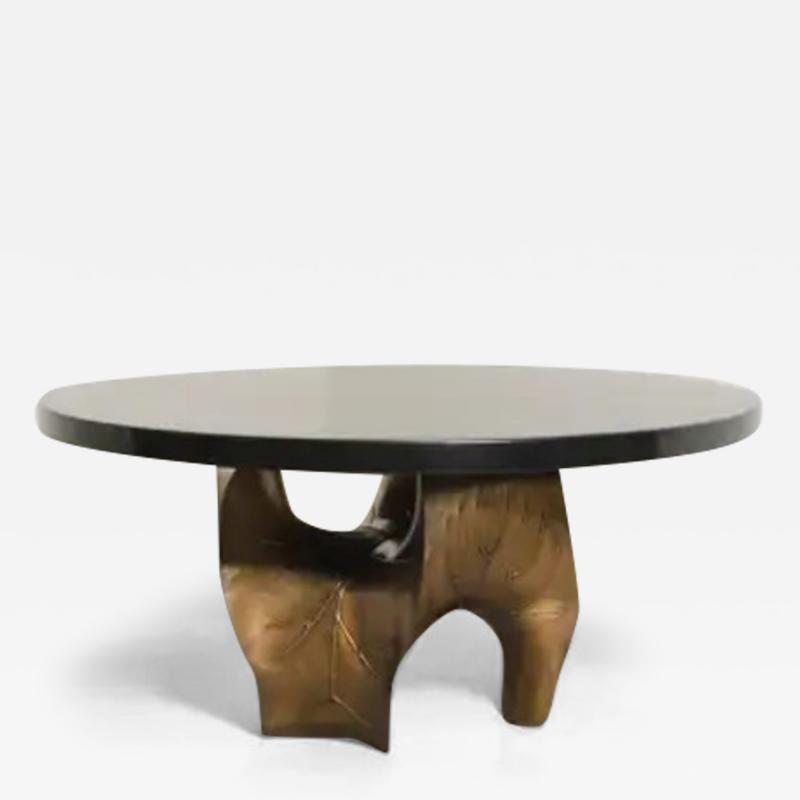 Robert Kuo Contemporary Repouss Lotus Leaf Shape Table Base in Brass by Robert Kuo