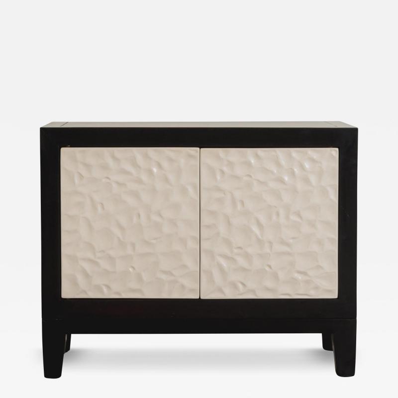 Robert Kuo Contemporary Rocco Small Short Cabinet in Cream Lacquer by Robert Kuo