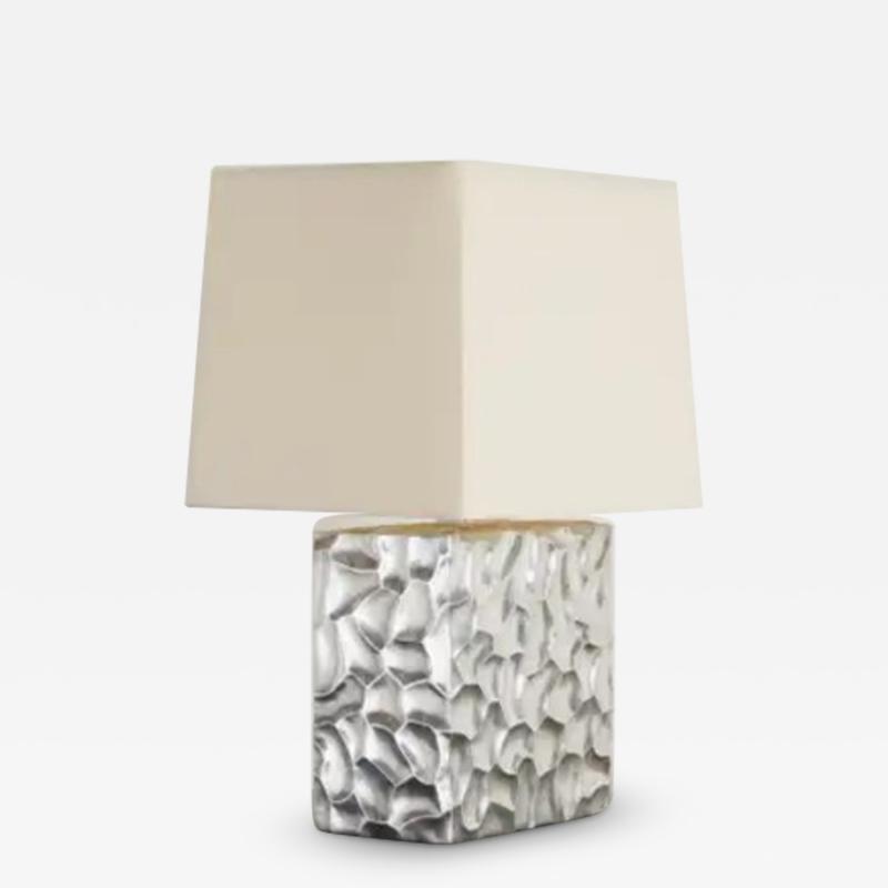 Robert Kuo Contemporary Silver Plated Rocco Cube Table Lamp by Robert Kuo Limited Edition