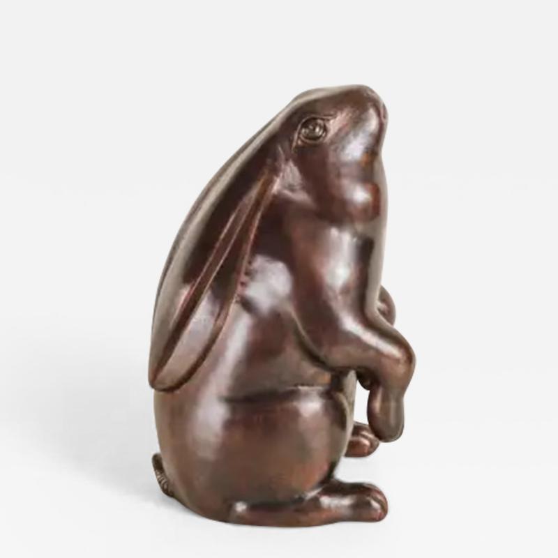 Robert Kuo Contemporary Sitting Rabbit Sculpture in Antique Copper by Robert Kuo