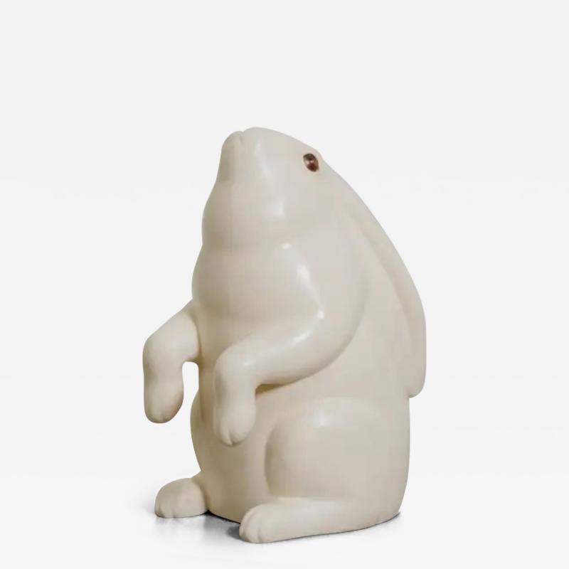 Robert Kuo Contemporary Sitting Rabbit Sculpture in Cream Lacquer by Robert Kuo
