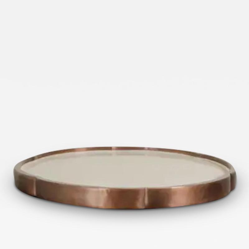 Robert Kuo Contemporary Six Petal Tray in Cream Lacquer and Antiqued Copper by Robert Kuo