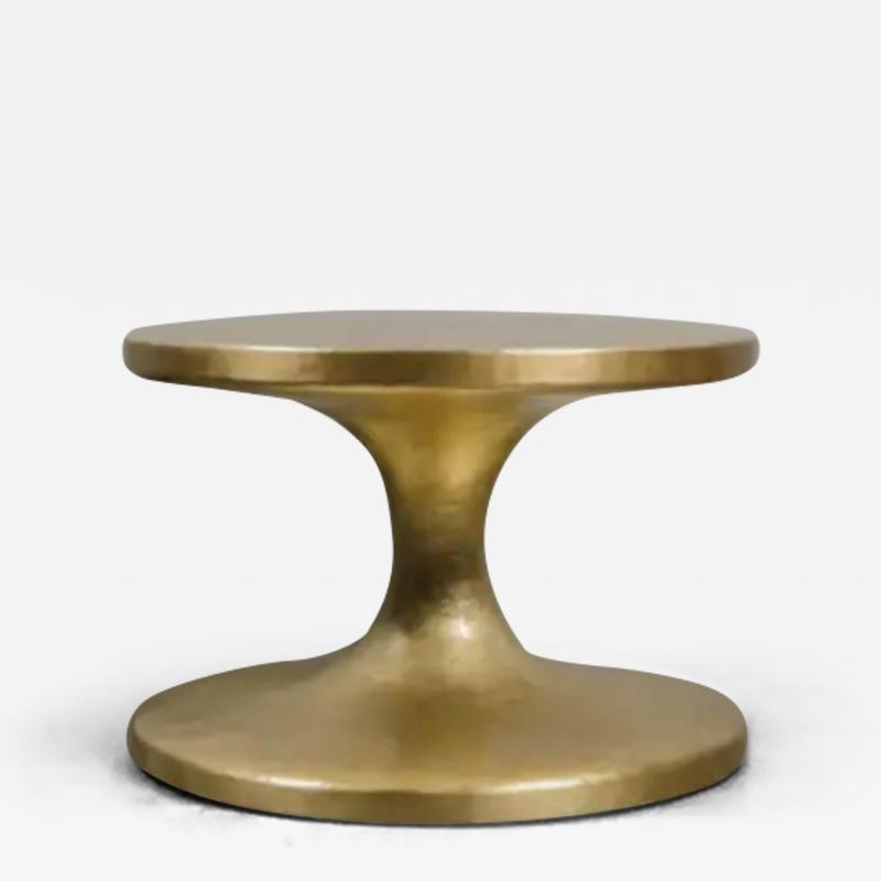 Robert Kuo Contemporary Spool Side Table in Brass by Robert Kuo Hand Repouss 