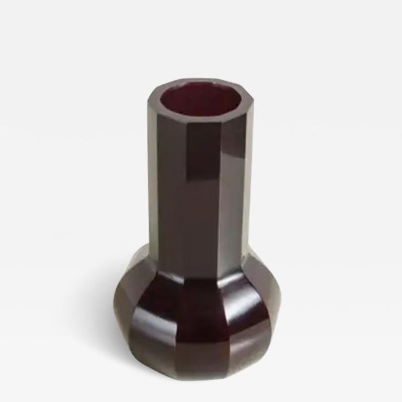 Robert Kuo Contemporary Ten Facet Peking Glass Vase in Red Bean by Robert Kuo