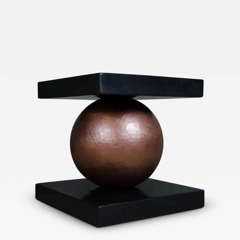 Robert Kuo Copper Sphere Table with Square Lacquer Top by Robert Kuo Limited Edition