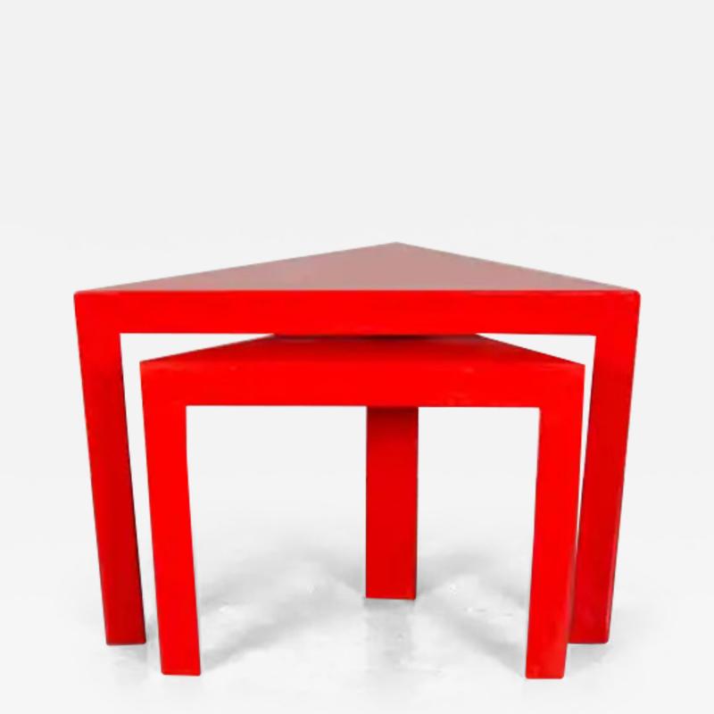 Robert Kuo Corner Nesting Table Red Lacquer by Robert Kuo Set of 2 Limited Edition
