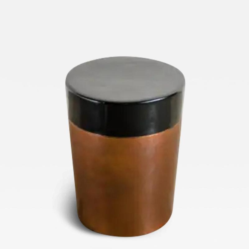 Robert Kuo Cylindrical Storage Drumstool Antique Copper and Black Lacquer by Robert Kuo