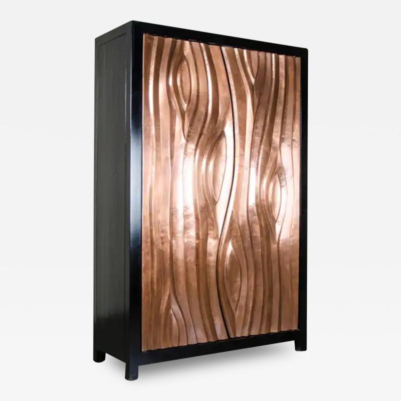 Robert Kuo Da Tree Trunk Cabinet Antique Copper by Robert Kuo Limited Edition in Stock