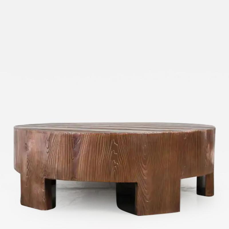 Robert Kuo Low Round Table Woodgrain Design Antique Copper by Robert Kuo Hand Repousse