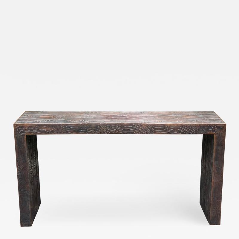 Robert Kuo Modern Robert Kuo Copper Faux Bois Console Table