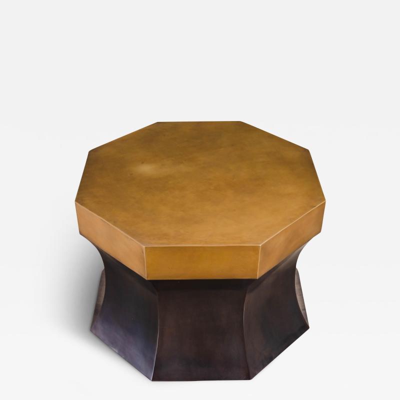 Robert Kuo Octagonal Side Table with Brass Antique Copper by Robert Kuo Limited Edition