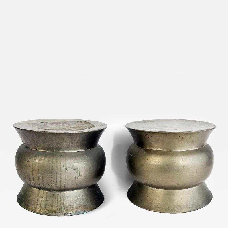 Robert Kuo Robert Kuo Metal Indian Style Drum Side Tables Two Available
