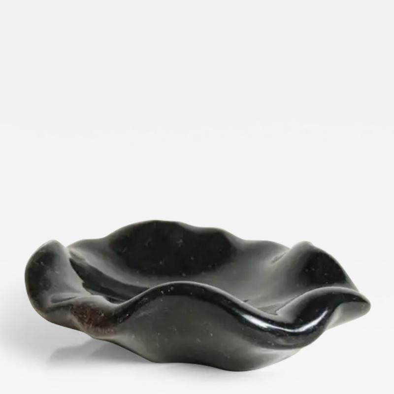 Robert Kuo Shallow Lotus Bowl Small Black Crystal by Robert Kuo Hand Carved