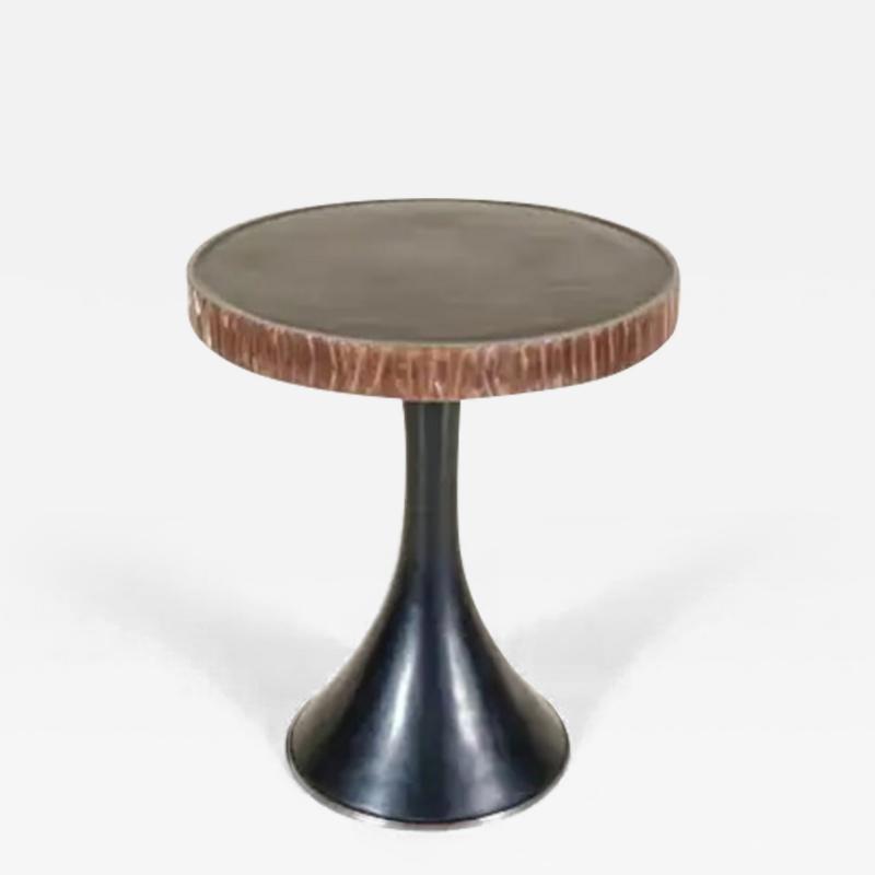 Robert Kuo Side Table with Kuai Design Trim by Robert Kuo Hand Repouss Limited Edition