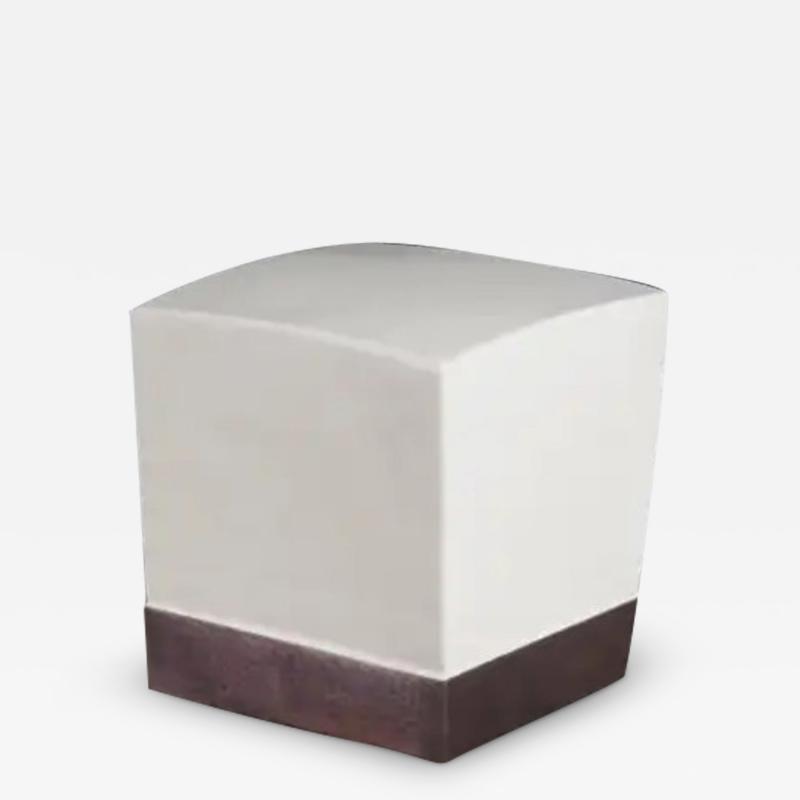 Robert Kuo Square Crown Drumstool Cream Lacquer by Robert Kuo Hand Repousse Limited