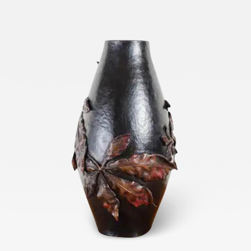 Robert Kuo Ye Zhi Ping Vase Antique Copper by Robert Kuo Hand Repousse Limited Edition